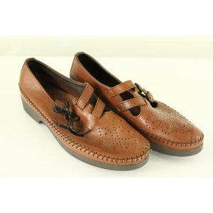 MODERN Ladies Shoes 10M Brown Leather DEXTER Double Buckle Pierced Design